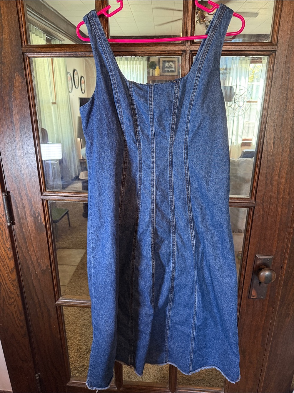 Joie Blue Denim Midi Dress Sleeveless Frayed Hem Exposed Zipper Large Western